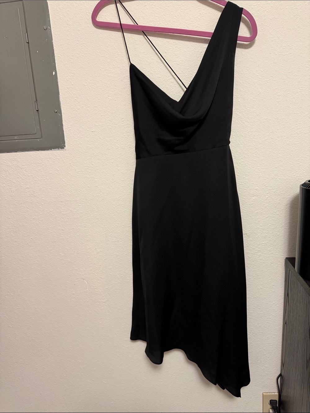 Black One-Shoulder Slip Dress